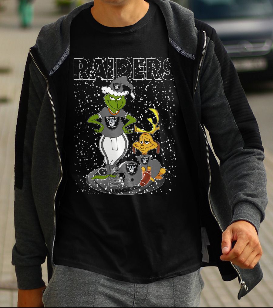 Grinchxmas Raiders Christmas Grinch With Raiders Logo Snowflakes T-Shirt