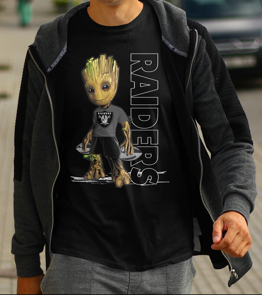 Groot Raiders Holding Football With Raiders T-Shirt