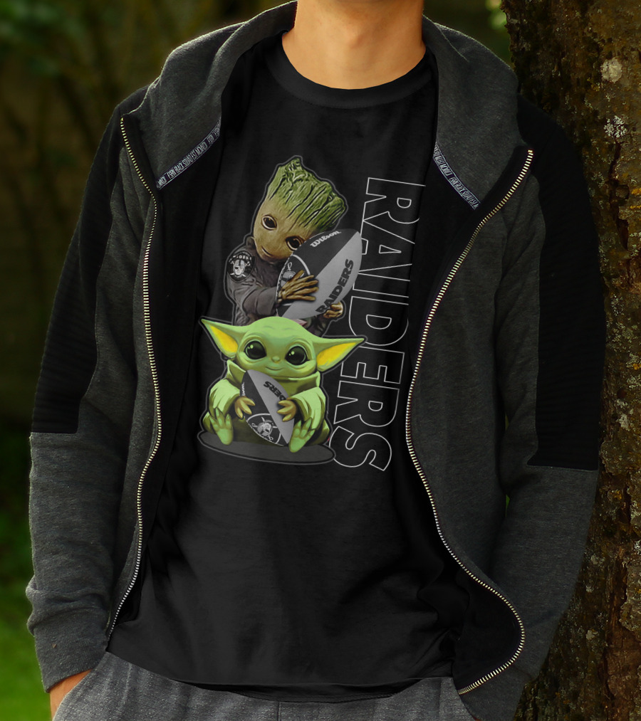 Grzd Oakland Raiders Groot Baby Yoda Football T-Shirt