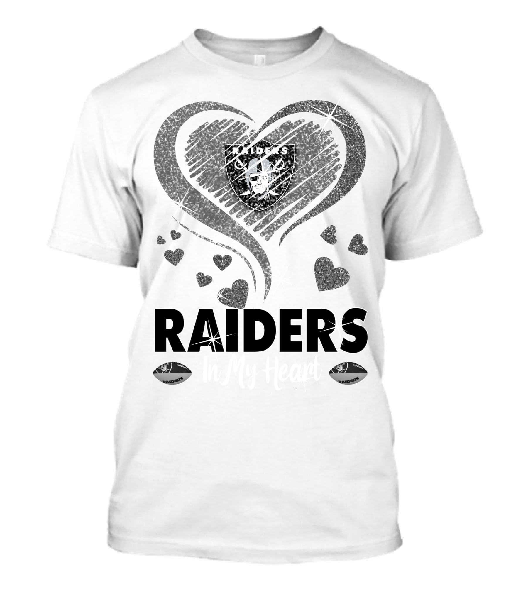Raiders In My Heart Silver Glitter Hearts T-Shirt