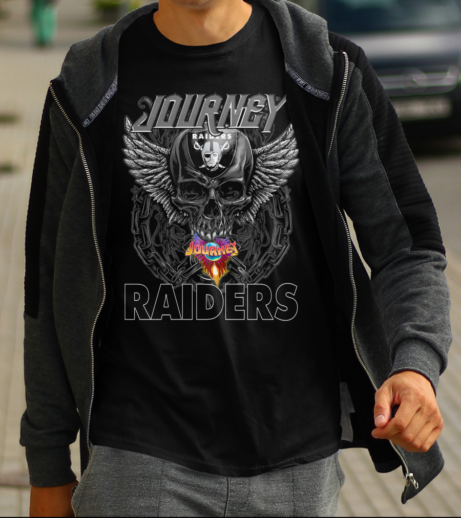 Journey Raiders Skull With Wings And Chains T-Shirt