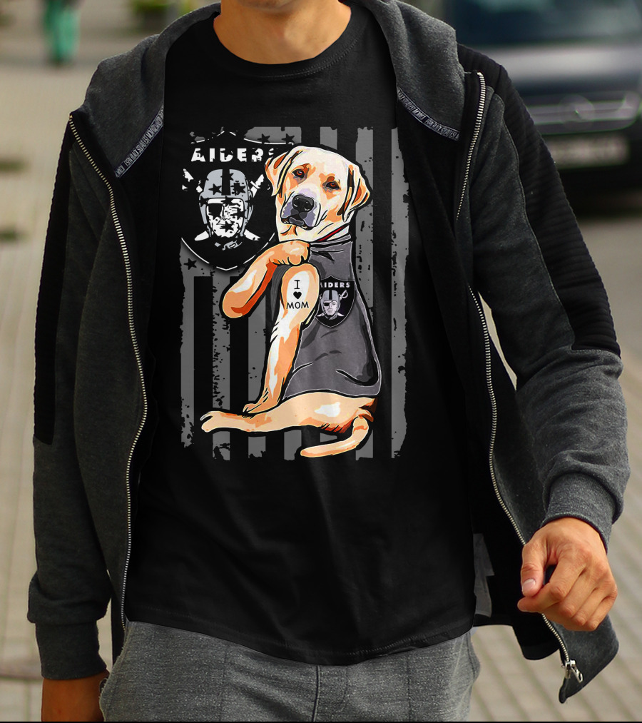 Labrador Retriever I Love Mom With Raiders Shield T-Shirt