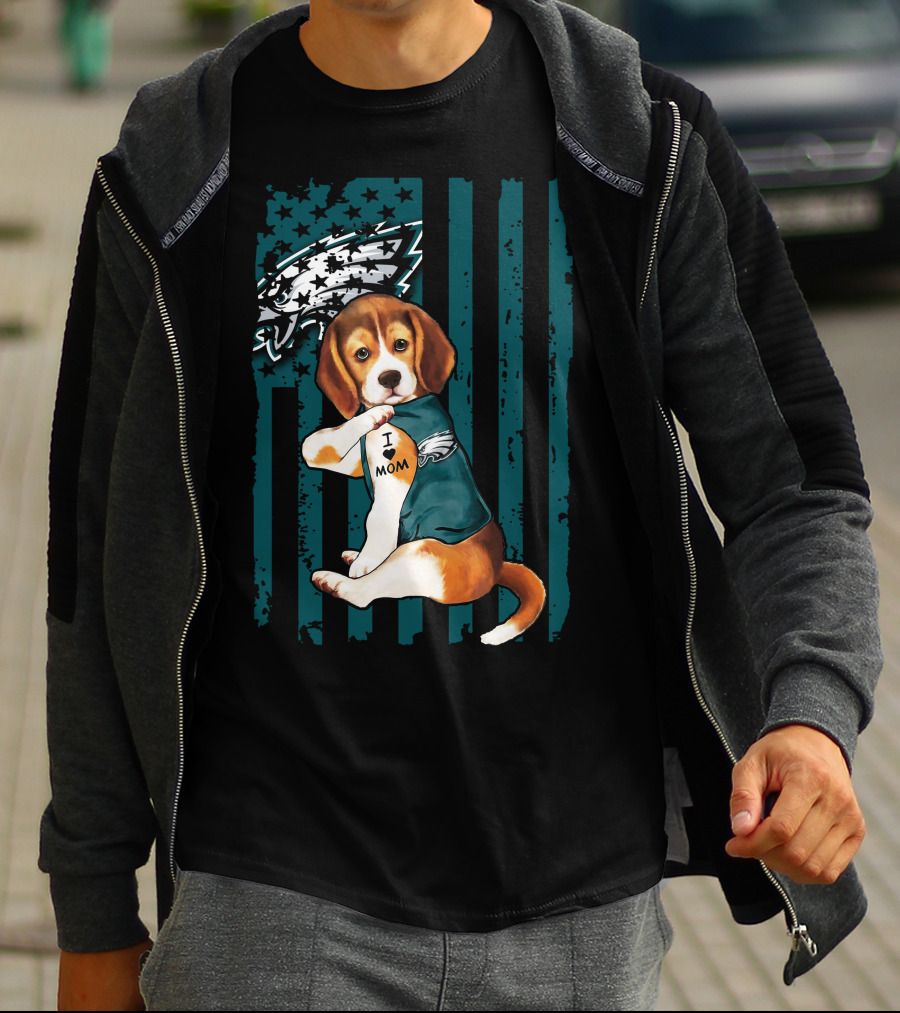 Beagle Philadelphia Eagles I Love Mom Dog Tattoo Pup T-Shirt