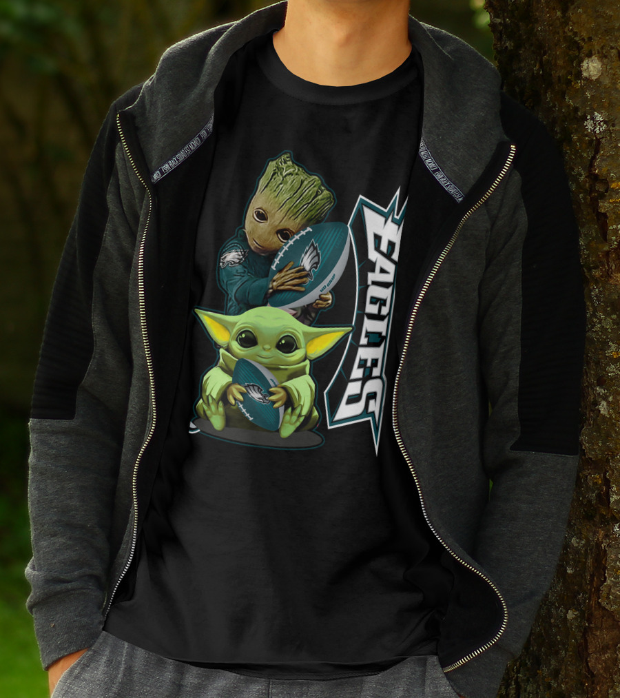 Grzd Philadelphia Eagles Groot Baby Yoda Football T-Shirt