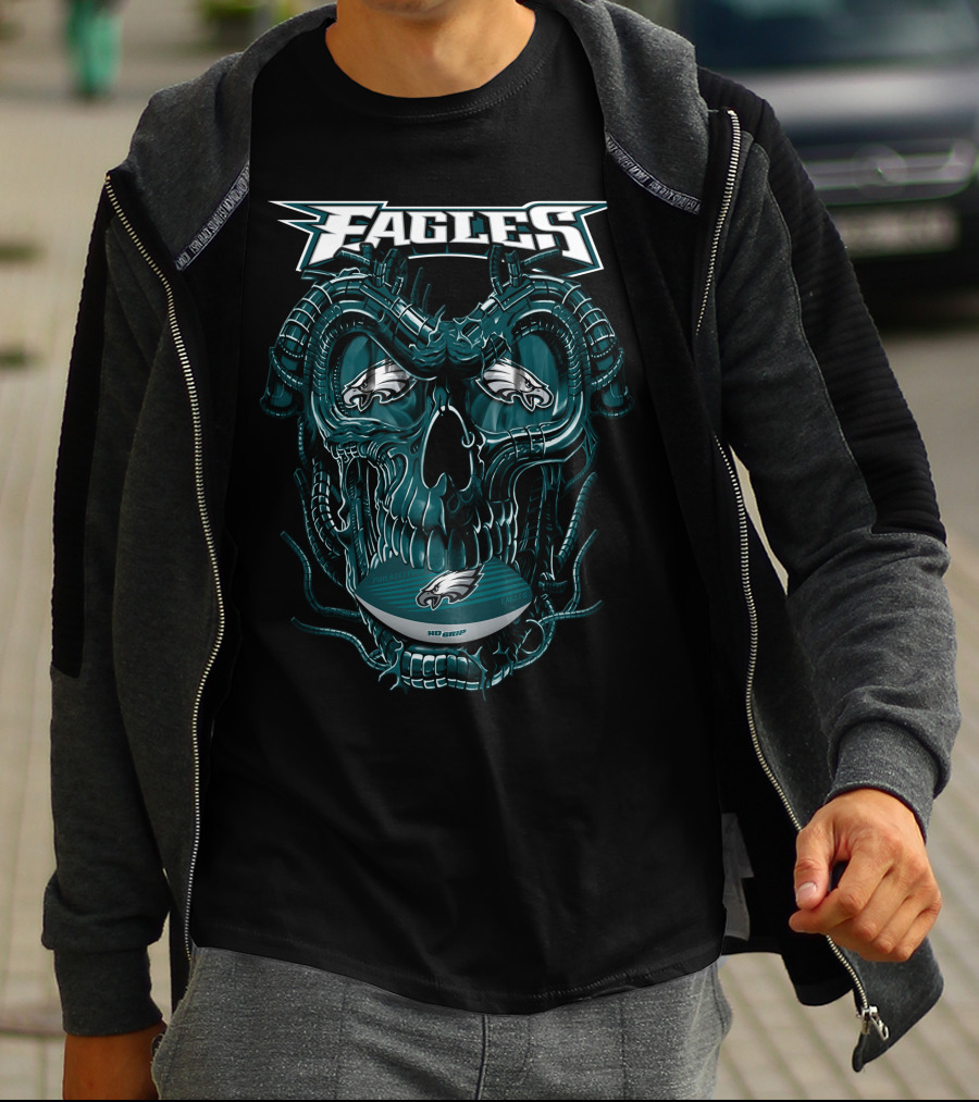 Philadelphia Eagles Dragonskull Fusion With Iconic Football Elements T-Shirt