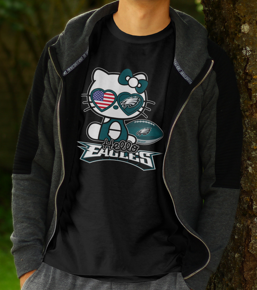 Hello Kitty Philadelphia Eagles Football USA Flag T-Shirt