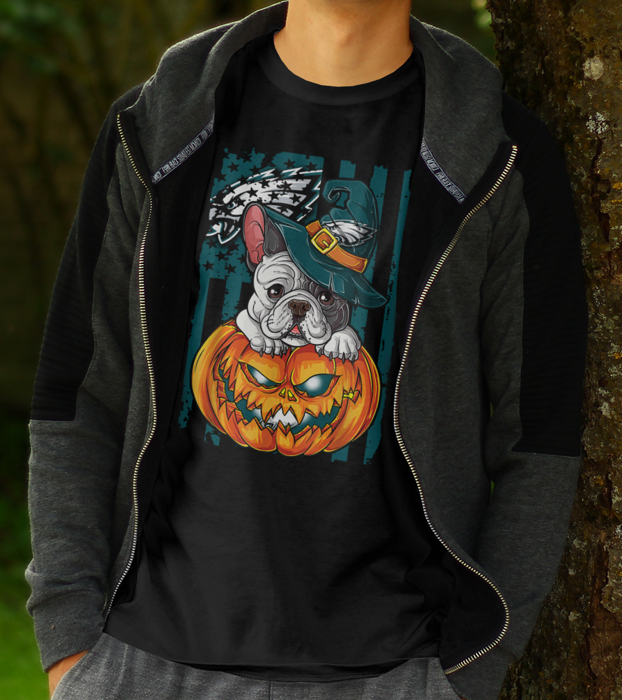 Hlw Bulldog Halloween Philadelphia Eagles Pumpkin T-Shirt