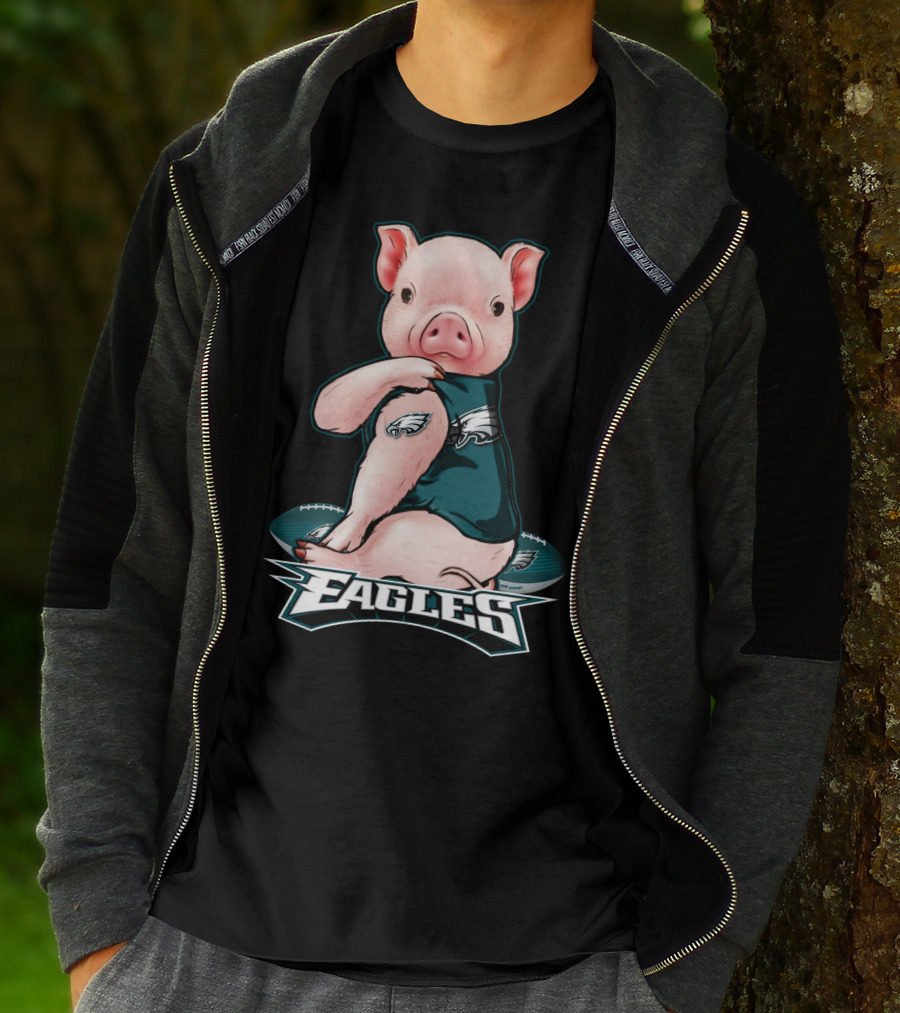 Pig Wearing Philadelphia Eagles Gear With Football And Eagles T-Shirt
