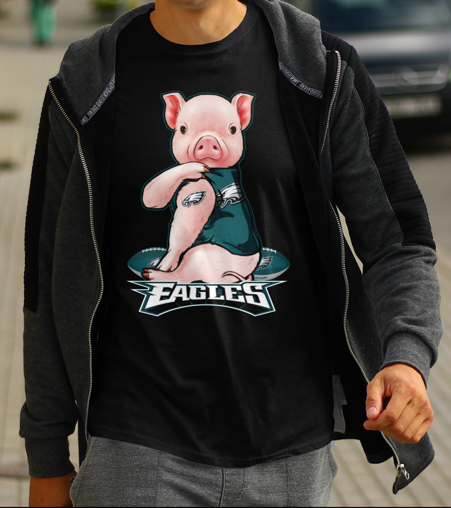 Pig Wearing Philadelphia Eagles Gear With Football And Eagles T-Shirt