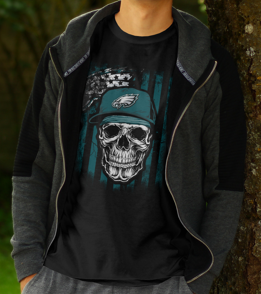 Philadelphia Eagles Skull Flag Hat T-Shirt
