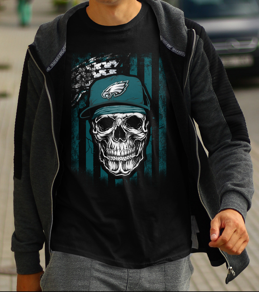 Philadelphia Eagles Skull Flag Hat T-Shirt