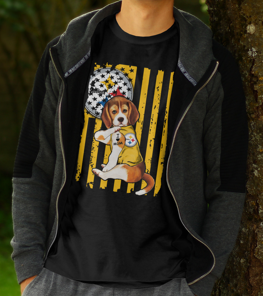 Beagle I Love Mom Pittsburgh Steelers T-Shirt