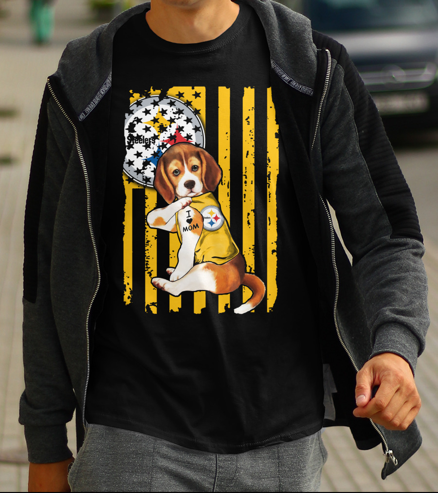 Beagle I Love Mom Pittsburgh Steelers T-Shirt