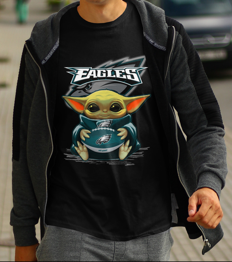 Eagles Baby Yoda Holding Philadelphia Football T-Shirt