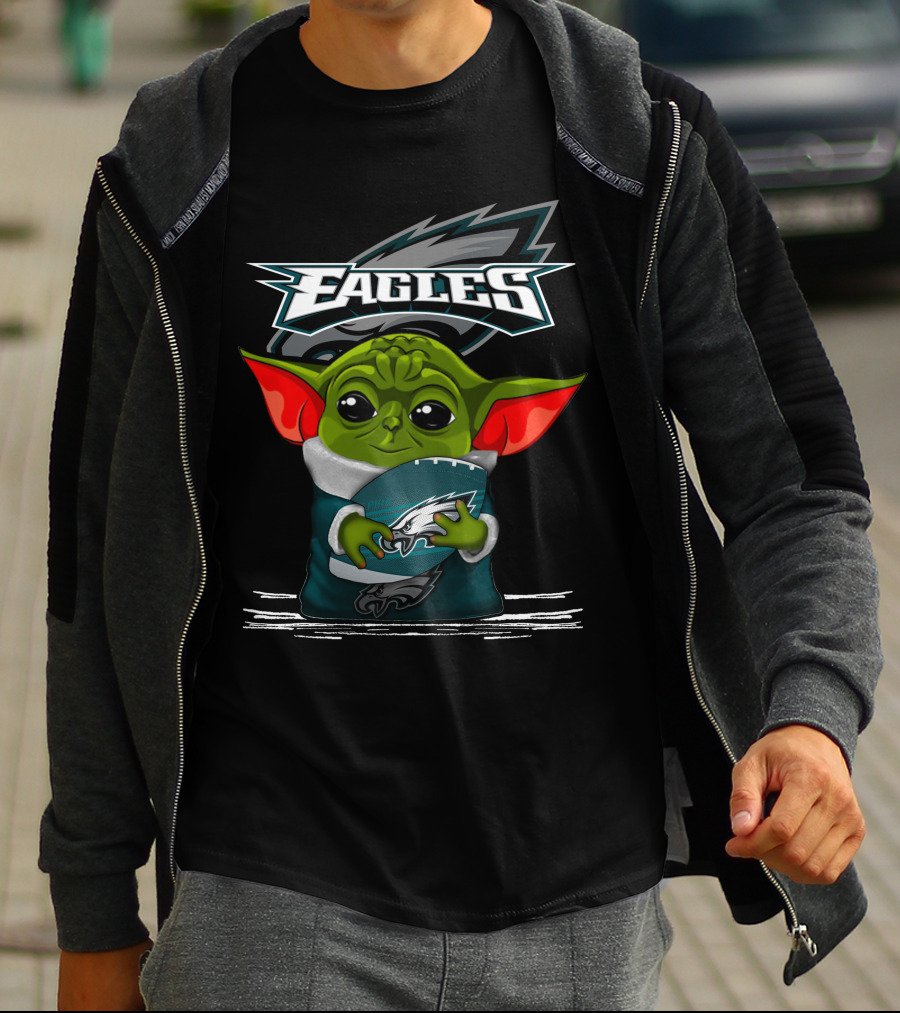 Yoda V3 Philadelphia Eagles Fan Mascot Holding Football T-Shirt