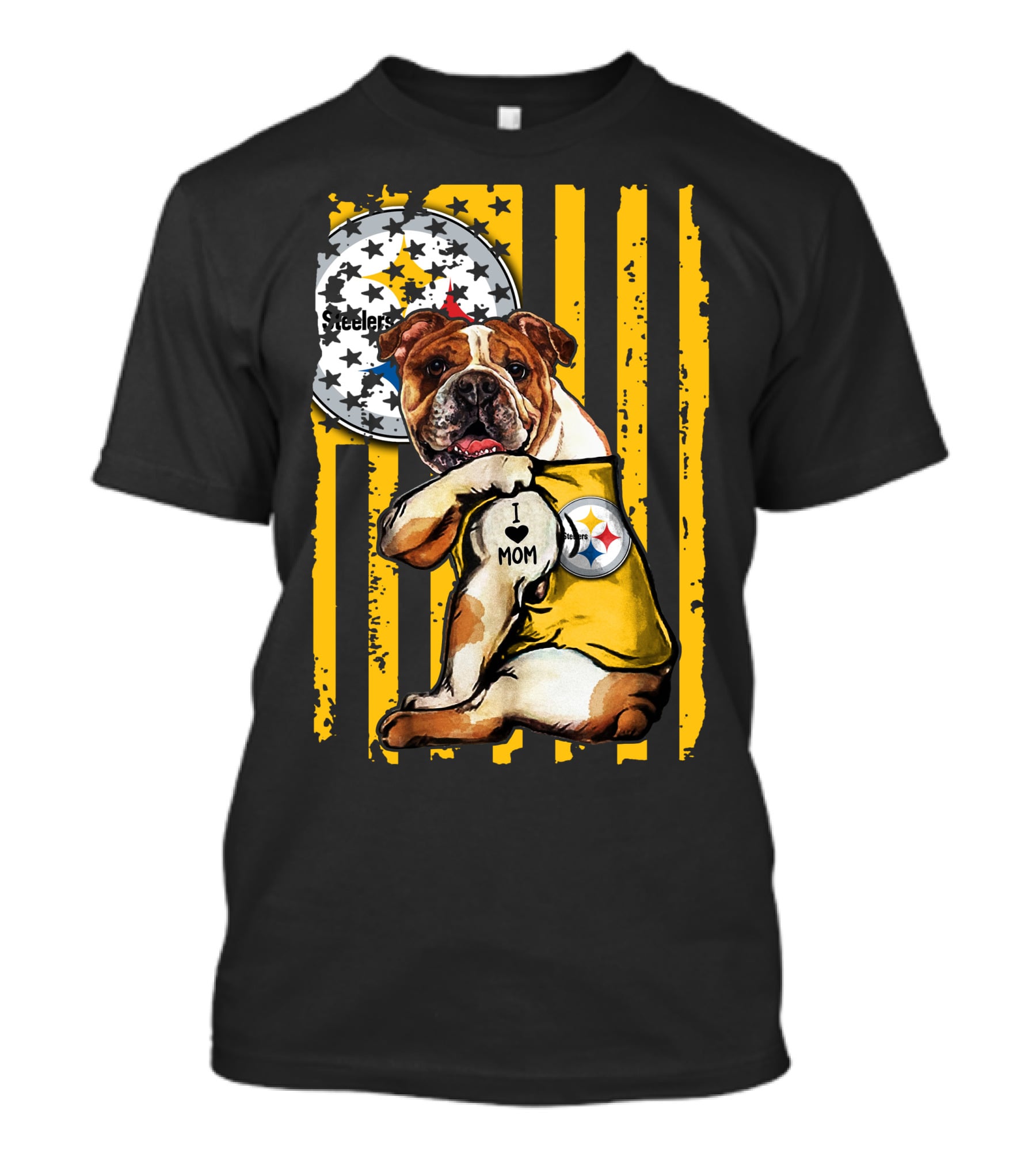 Pittsburgh Steelers Bulldog I Love Mom Stripes T-Shirt