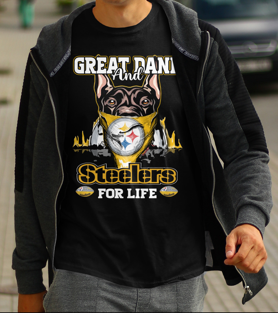 Great Dane And Steelers For Life T-Shirt