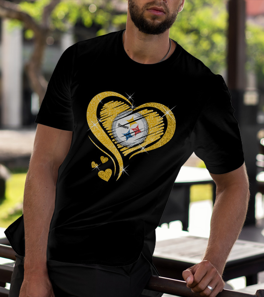 Pittsburgh Steelers Heart Diamond Sparkle T-Shirt