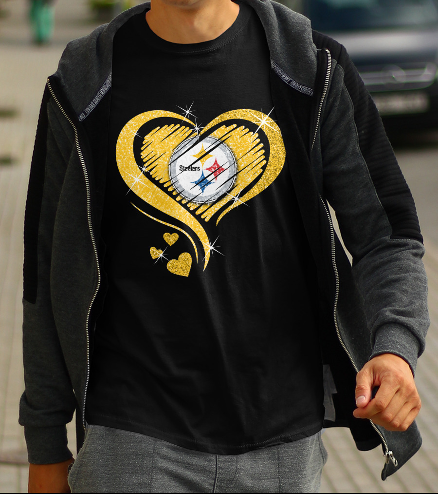 Pittsburgh Steelers Heart Diamond Sparkle T-Shirt