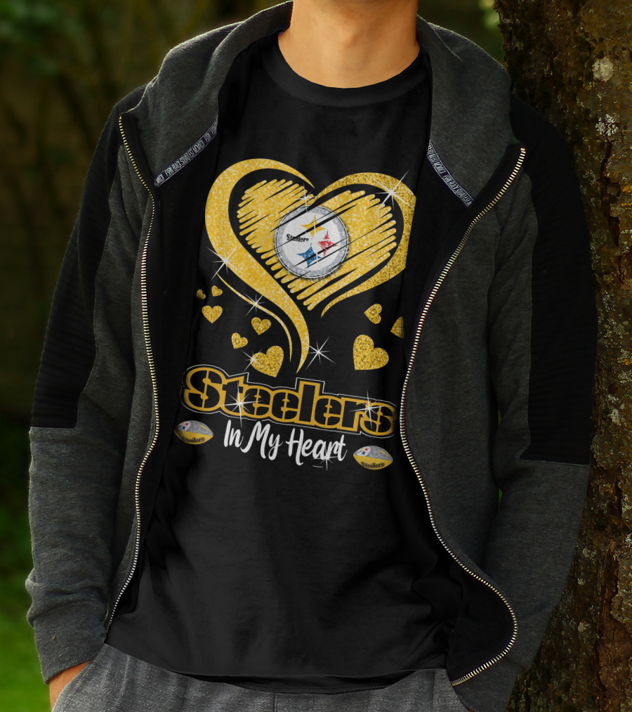 Steelers In My Heart Pittsburgh Sparkling Heart T-Shirt