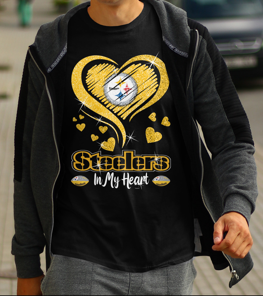 Steelers In My Heart Pittsburgh Sparkling Heart T-Shirt
