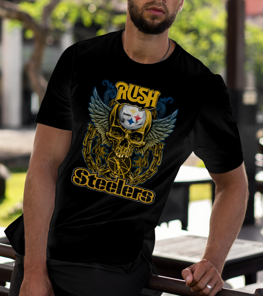 Rush Pittsburgh Steelers Skull Wings Chain T-Shirt