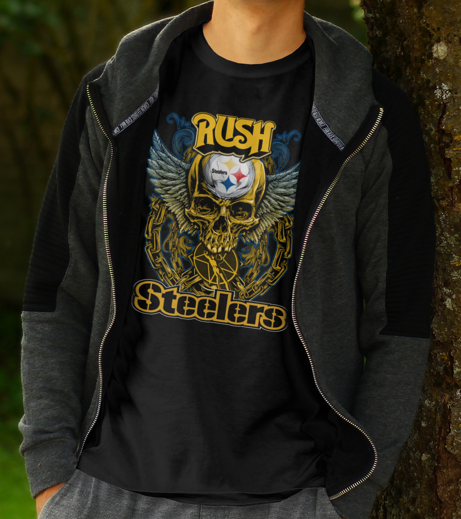 Rush Pittsburgh Steelers Skull Wings Chain T-Shirt