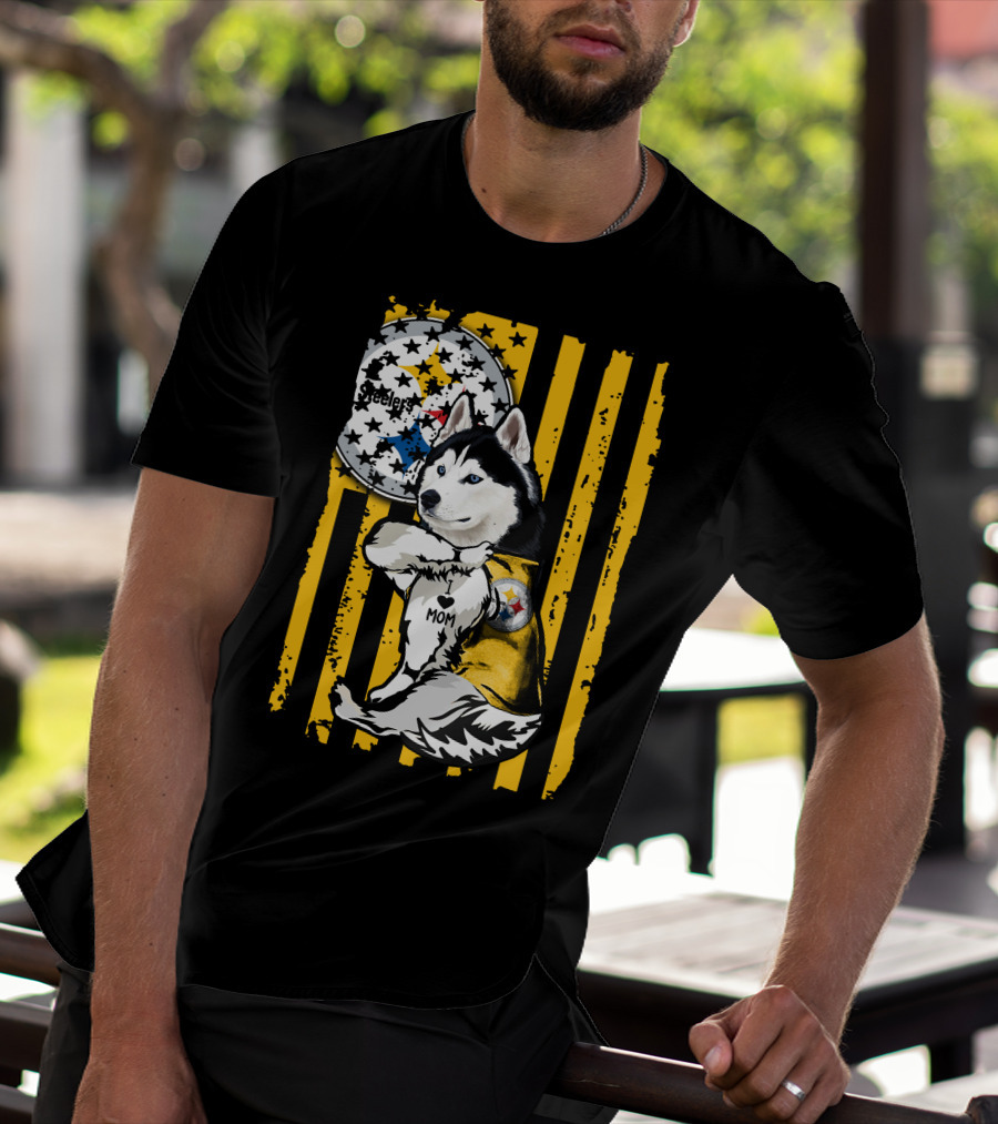 Siberian Husky Steelers Mom Fan Art With Pittsburgh Colors T-Shirt