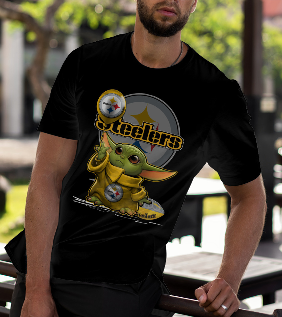 Steelers Baby Yoda Balancing Pittsburgh Football Sphere T-Shirt