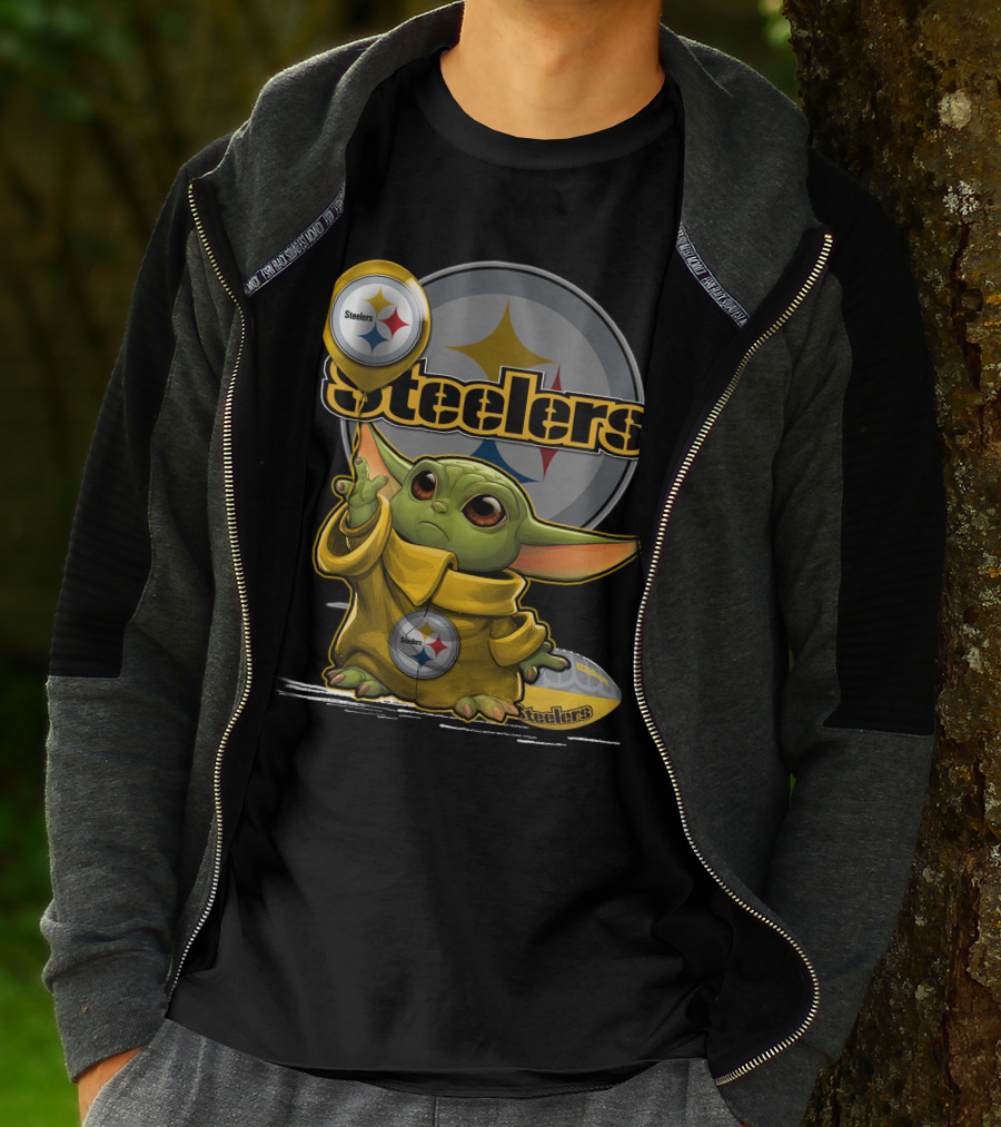 Steelers Baby Yoda Balancing Pittsburgh Football Sphere T-Shirt
