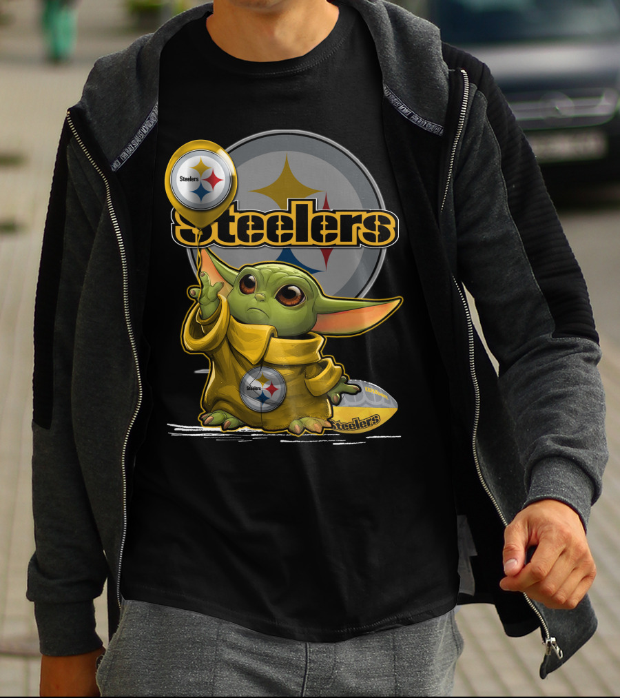 Steelers Baby Yoda Balancing Pittsburgh Football Sphere T-Shirt