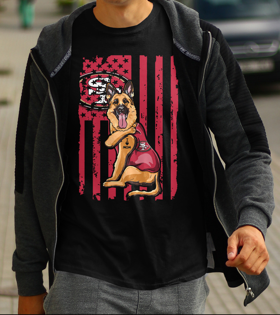 German Shepherd San Francisco 49ers I Love Mom Flag T-Shirt