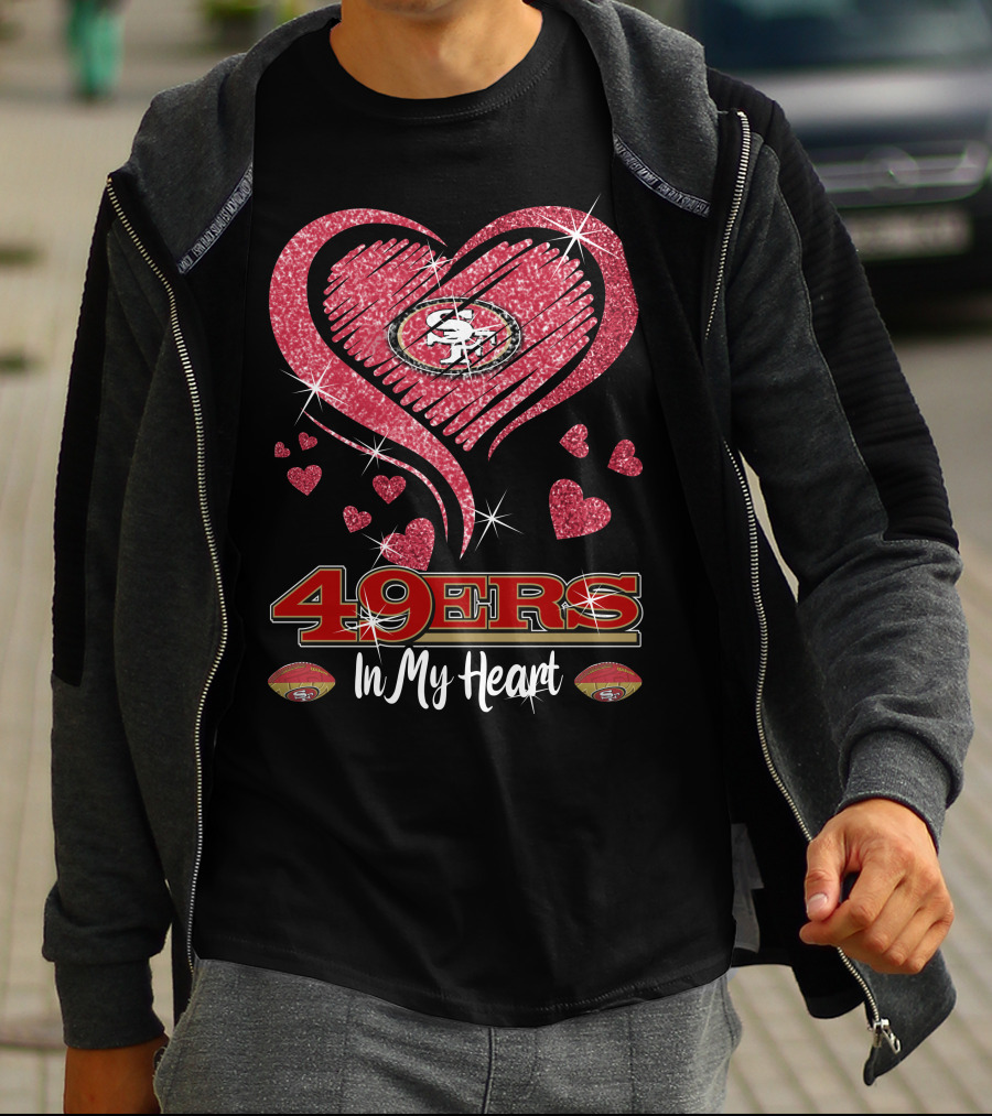 49ers In My Heart San Francisco Football Sparkle Hearts T-Shirt