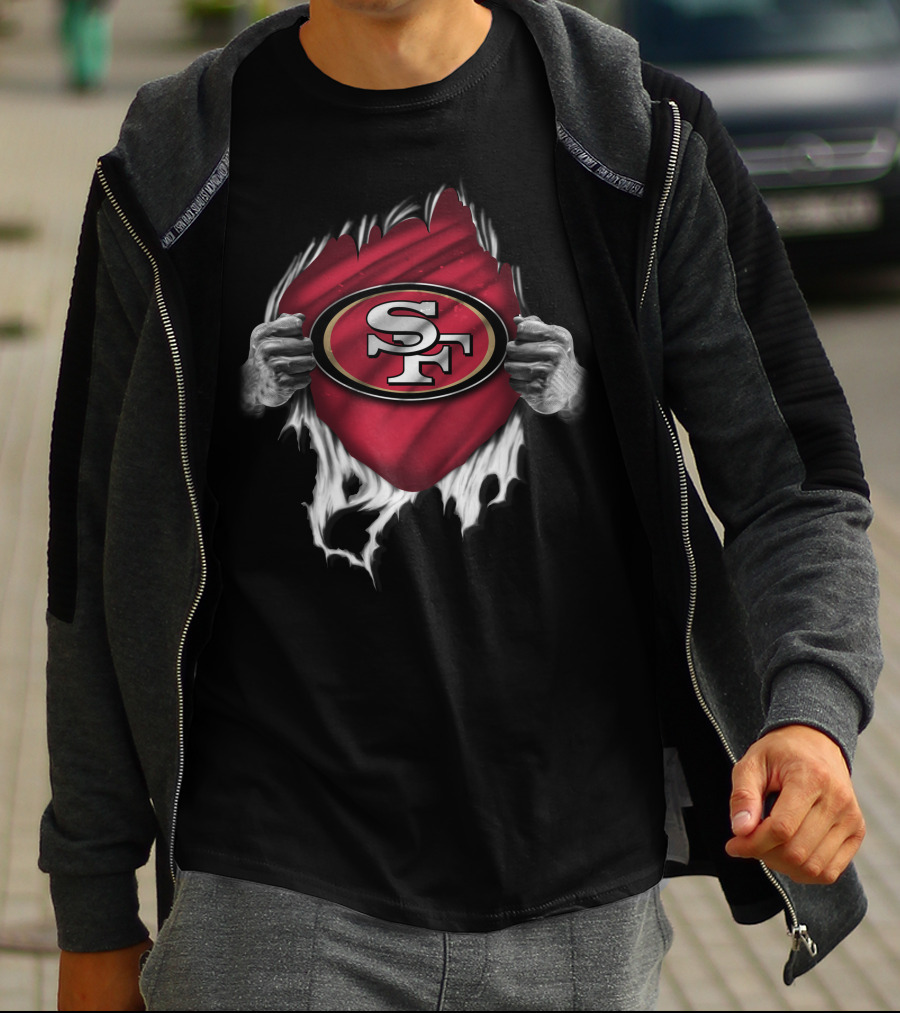 Torn San Francisco 49ers SF Logo With Ripped Hands T-Shirt