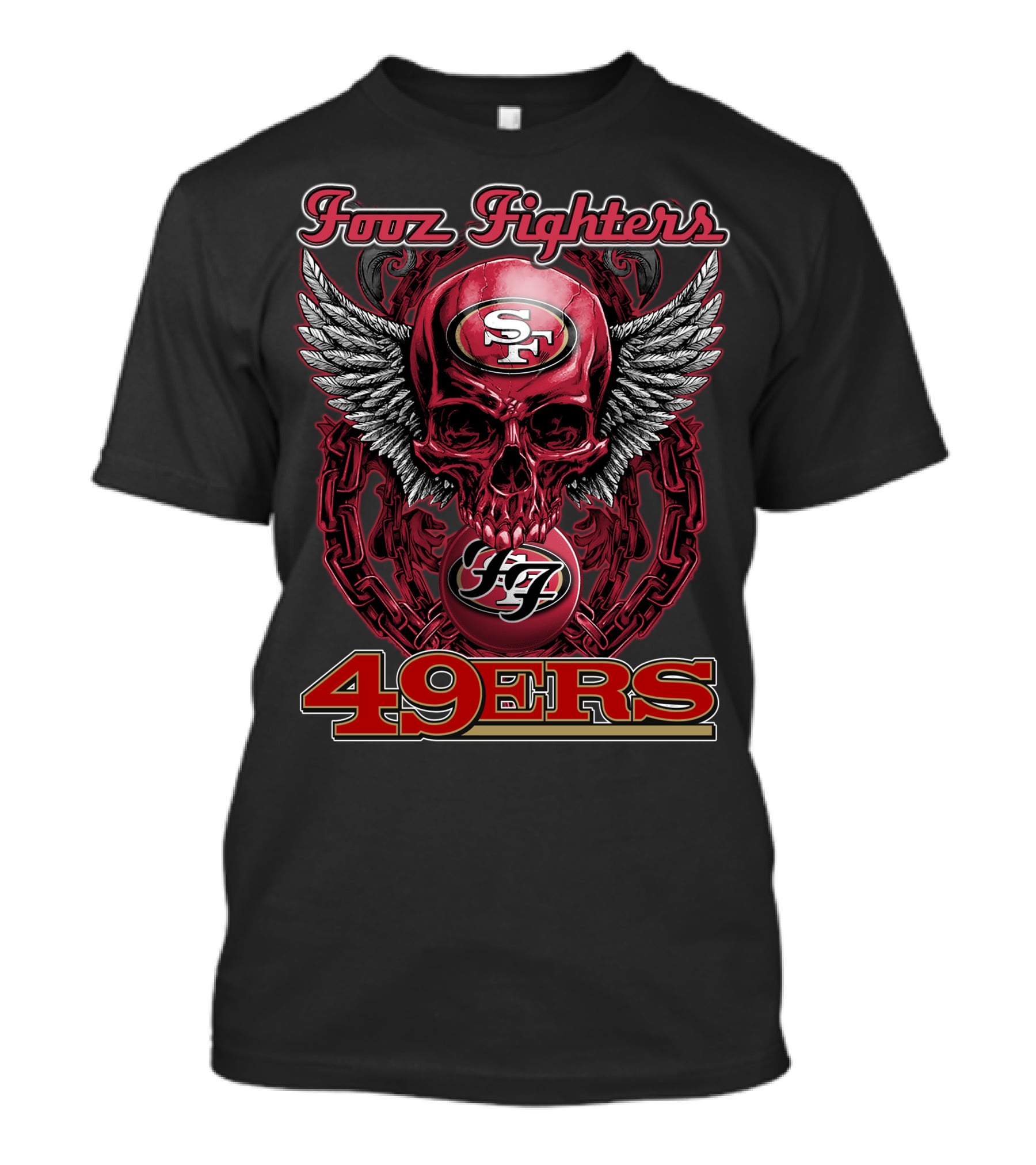 Fooz Fighters SF 49ers Skull Wings Chain T-Shirt