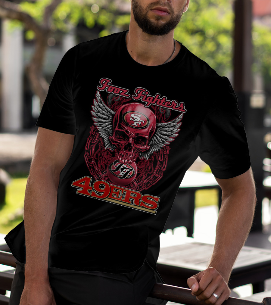 Fooz Fighters SF 49ers Skull Wings Chain T-Shirt
