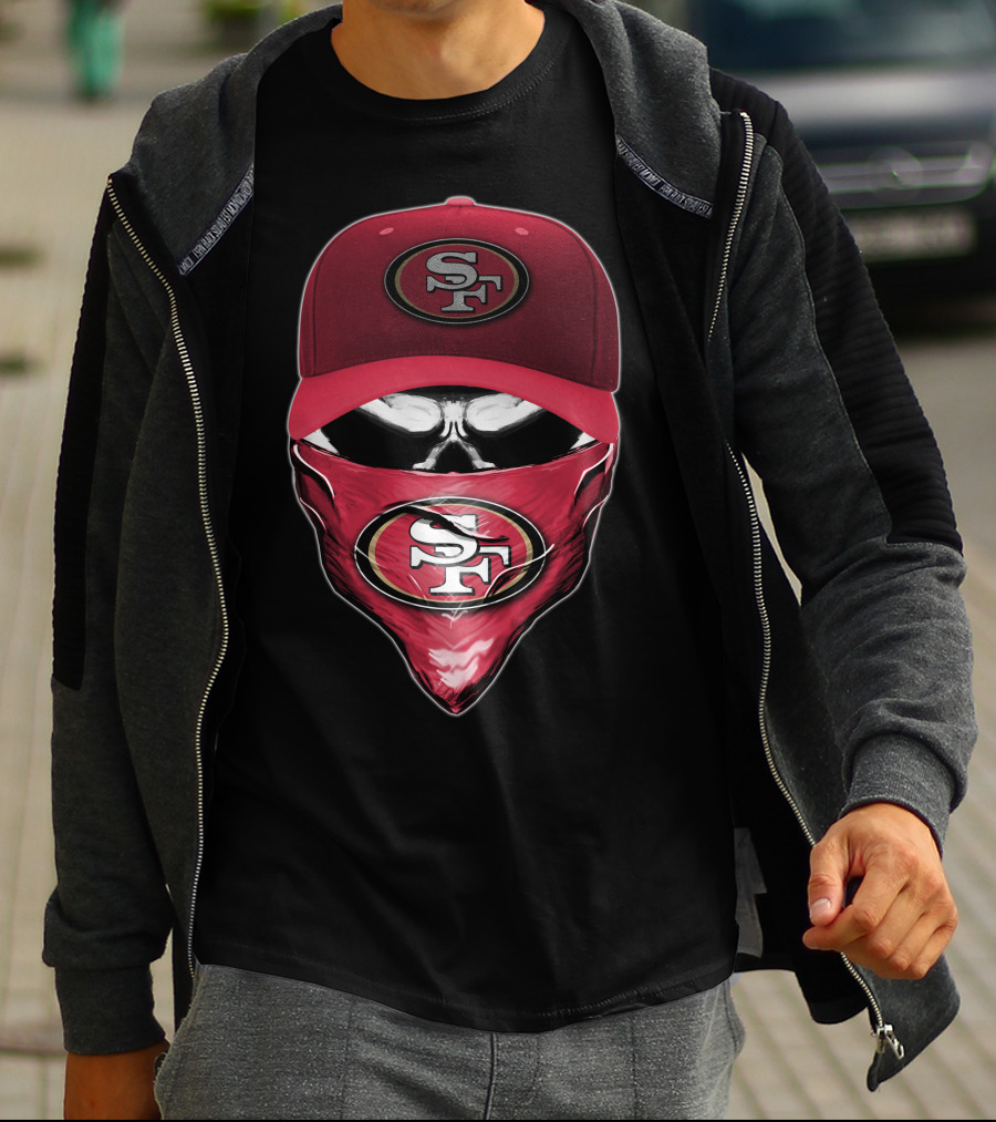 San Francisco 49ers Skull V6 SF Logo Cap And Bandana Kombination T-Shirt