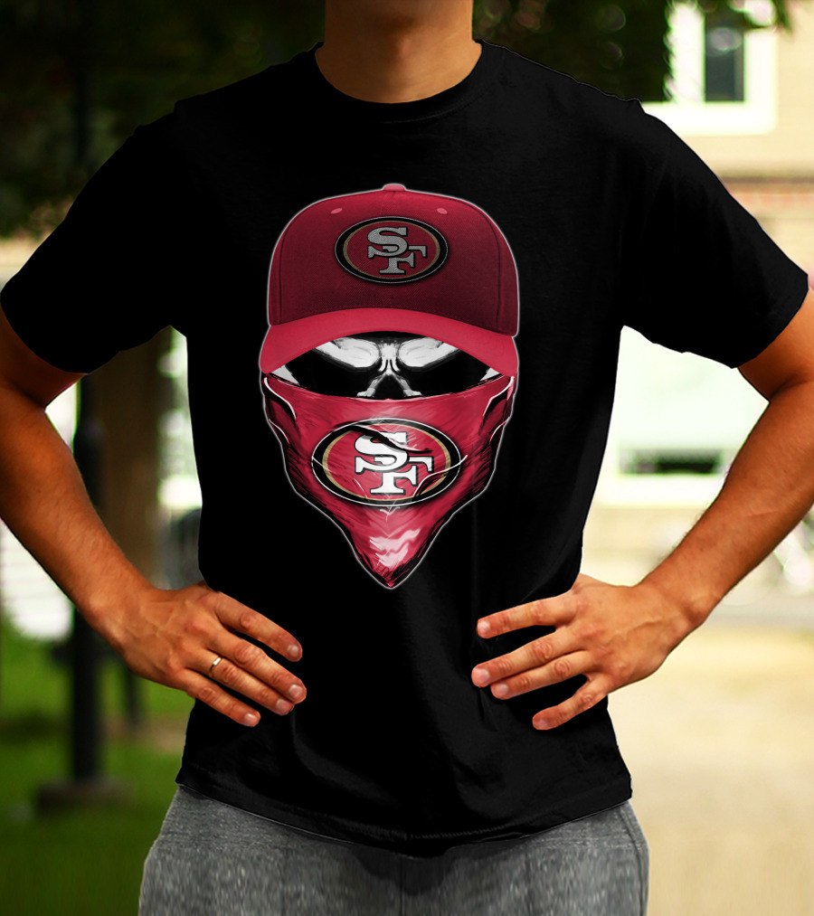 San Francisco 49ers Skull V6 SF Logo Cap And Bandana Kombination T-Shirt