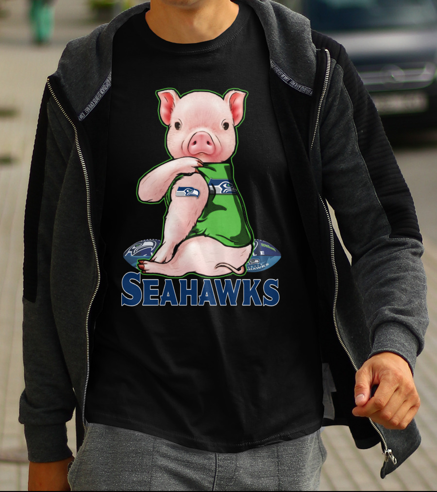 Pig Wearing Seattle Seahawks Jersey With Team T-Shirt