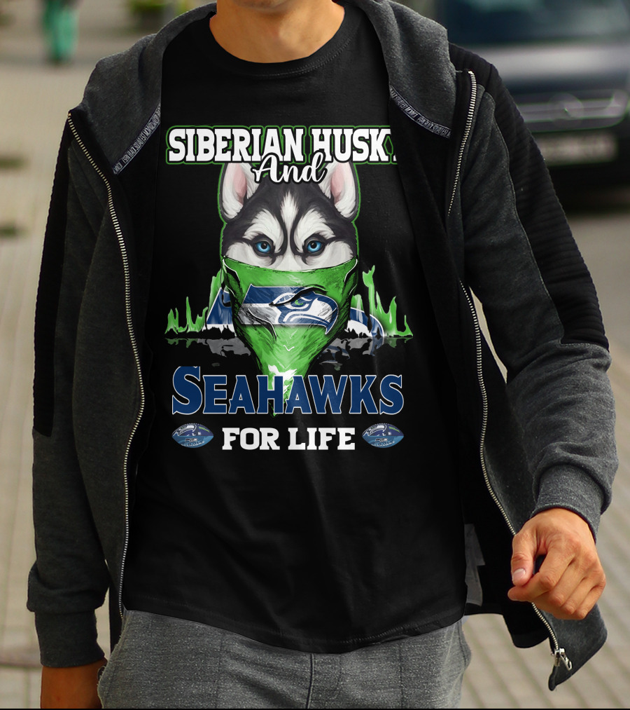 Siberian Husky And Seahawks For Life T-Shirt