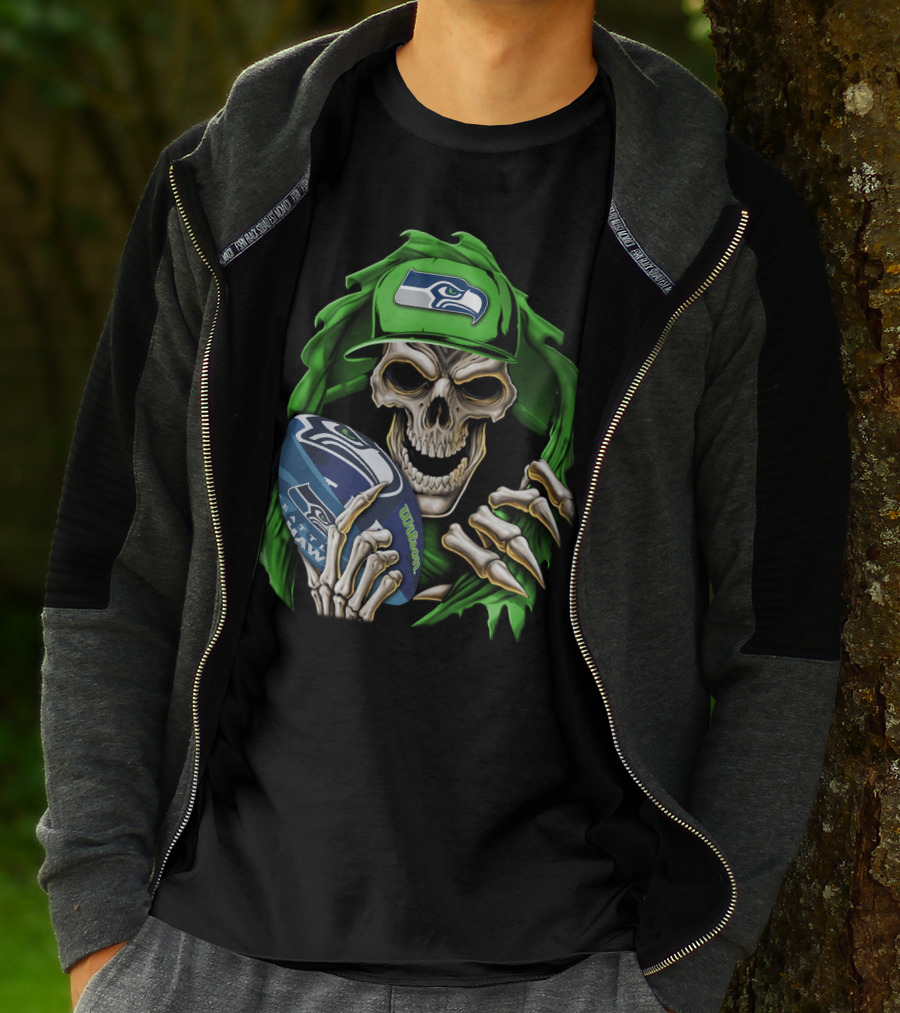 Skullbong Seattle Seahawks Football Skeleton T-Shirt