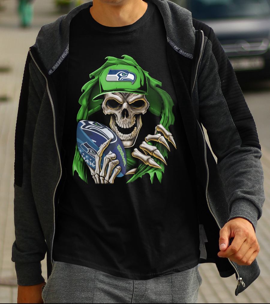 Skullbong Seattle Seahawks Football Skeleton T-Shirt