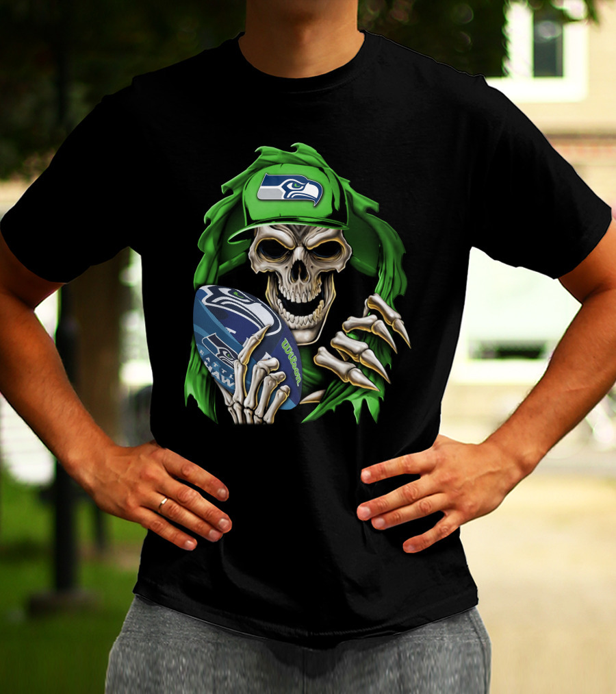 Skullbong Seattle Seahawks Football Skeleton T-Shirt