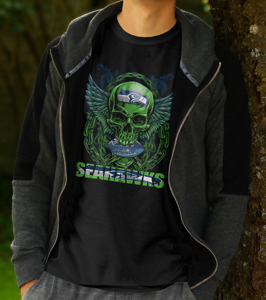 Seattle Seahawks Skull With Winged T-Shirt