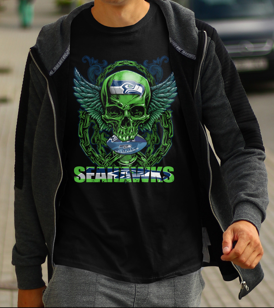 Seattle Seahawks Skull With Winged T-Shirt