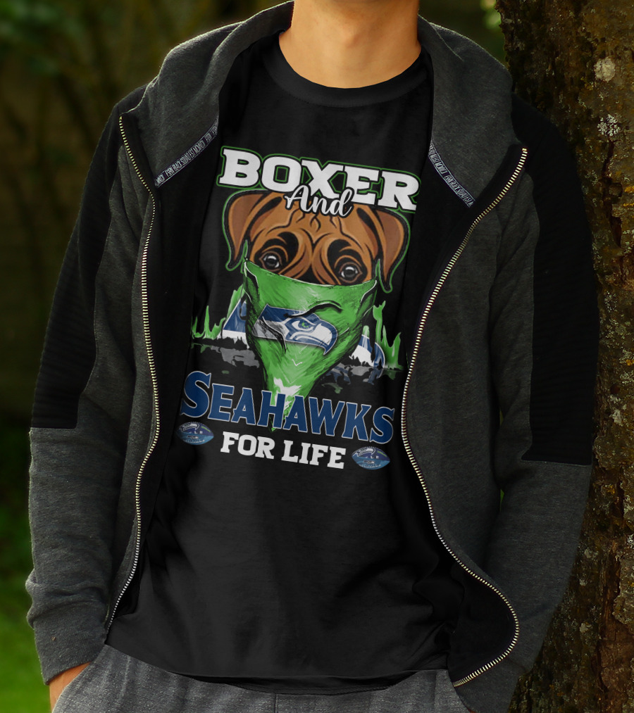 Boxer And Seahawks For Life Seahawks Mask Green Blue Dog Fan T-Shirt