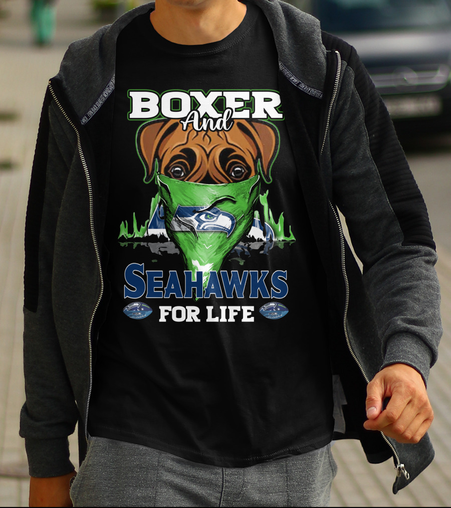Boxer And Seahawks For Life Seahawks Mask Green Blue Dog Fan T-Shirt