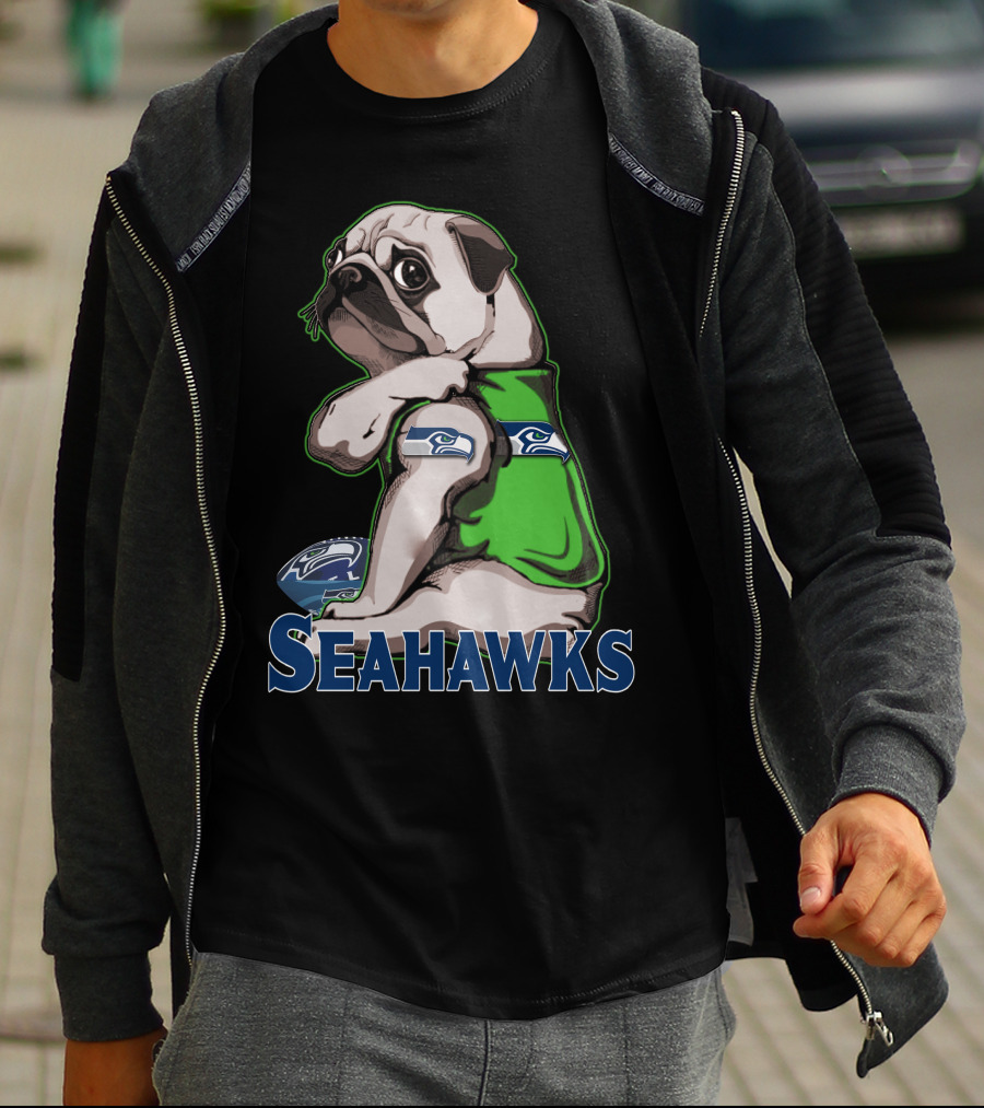 Pug Wearing Seattle Seahawks Jersey T-Shirt