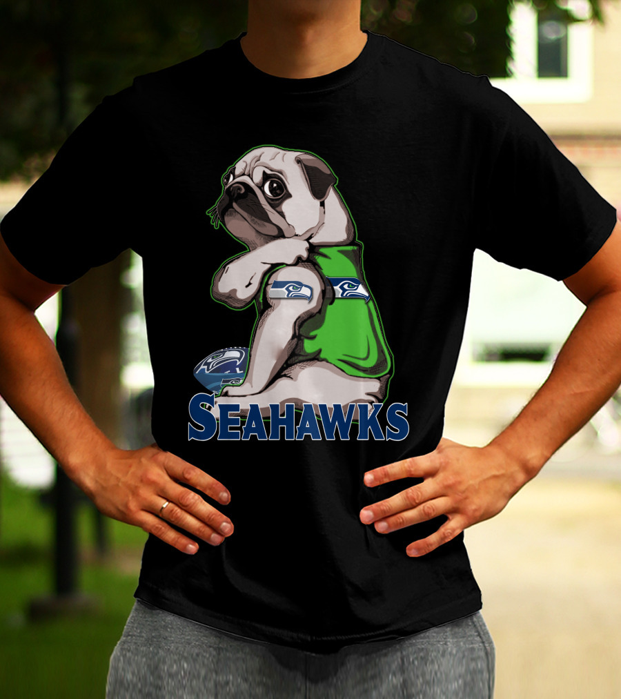Pug Wearing Seattle Seahawks Jersey T-Shirt