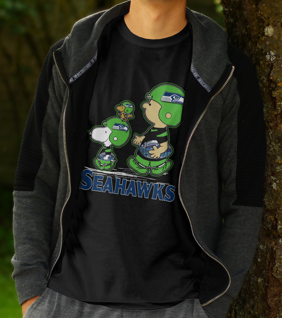Snpfootball Seattle Seahawks Peanuts Characters Football Helmets Collaboration T-Shirt